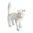 Statue chat en résine queue droite multicolore fond blanc et doré 45 cm