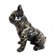 Statue chien en résine bouledogue Français assis noir et doré - 33 cm