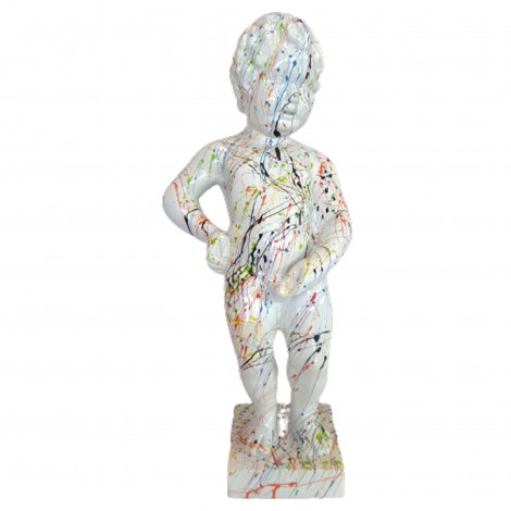 Statue en résine multicolore splash fond blanc le célèbre Manneken-Pis 60 cm