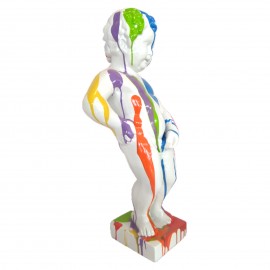 Statue en résine multicolore fond blanc le célèbre Manneken-Pis 60 cm