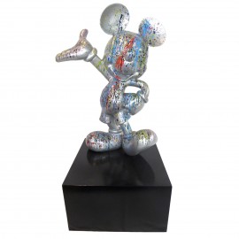 Statue en résine Mickey multicolore fond argent 80 cm