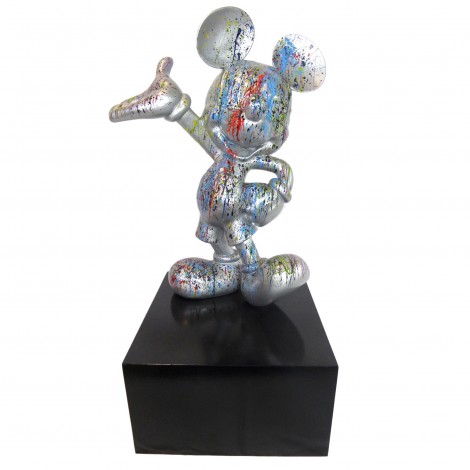 Statue en résine Mickey multicolore fond argent 80 cm