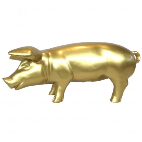 Statue en résine cochon doré - 60 cm