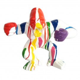Statue en résine gorille singe agressif multicolore fond blanc 36 cm