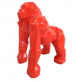 statue en résine singe gorille 4 pattes rouge en origami - 25 cm