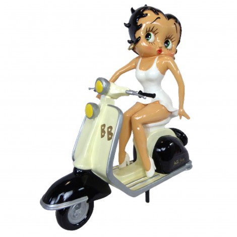 Statue en résine 60 cm Betty boop en robe blanche sur son vespa