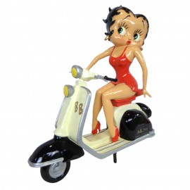 Statue en résine Betty boop en robe rouge sur sa vespa 60 cm