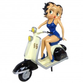 Statue en résine Betty boop en robe bleu sur sa vespa 60 cm