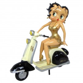 Statue en résine Betty boop en robe dorée sur sa vespa 60 cm