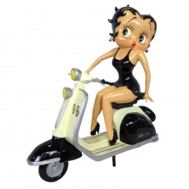 Statue en résine Betty boop en robe noire sur sa vespa 60 cm