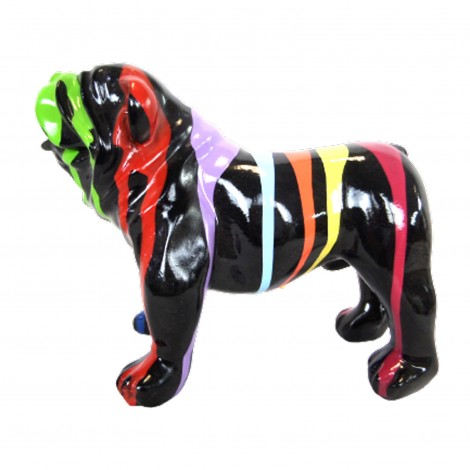 Statue en résine CHIEN bouledogue anglais fond noir multicolore - 20 cm