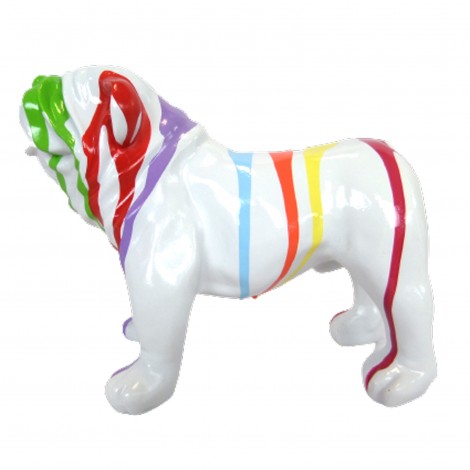 Statue en résine CHIEN bouledogue anglais fond blanc multicolore - 20 cm