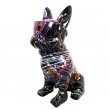 Statue en résine CHIEN bouledogue français a lunettes fond noir splash - 18 cm