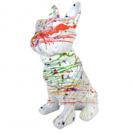 Statue en résine CHIEN bouledogue français a lunettes fond blanc splash - 18 cm