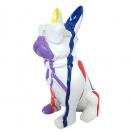 Statue en résine CHIEN bouledogue français a lunettes fond blanc trash - 18 cm