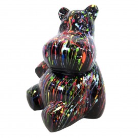 Statue en résine hippopotame fond noir splash - 15 cm