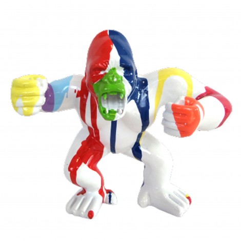 Statue gorille résine agressif fond blanc trash - 18 cm