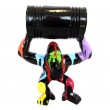 Statue gorille résine avec tonneau fond noir trash - 21 cm