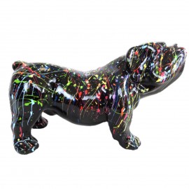 Statue en résine bouledogue anglais fond noir splash - 20 cm