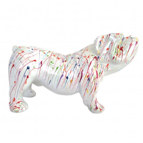 Statue en résine bouledogue anglais fond blanc splash - 20 cm