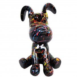 Statue chien Snoopy en résine multicolore splash noir - 28 cm