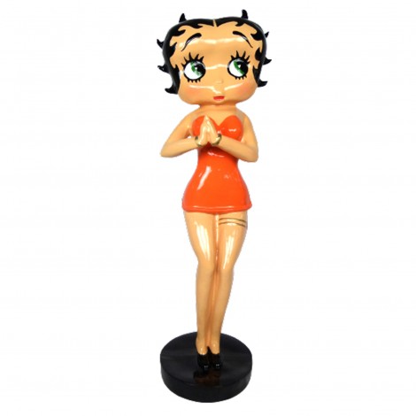 Statue en résine Betty Boop mains jointes robe orange 86 cm
