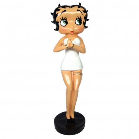 Statue en résine Betty Boop mains jointes robe blanche 86 cm