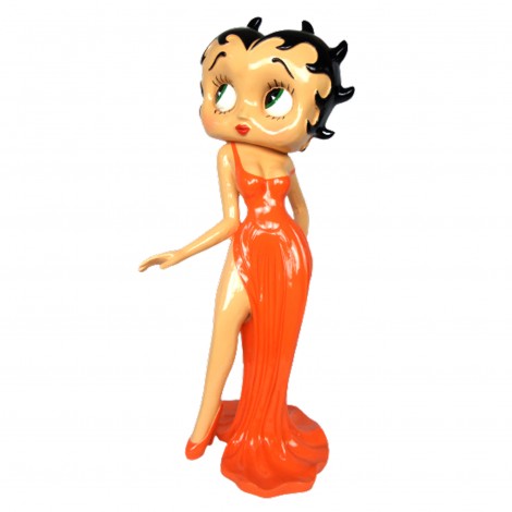 Statue en résine Betty Boop en robe de soirée orange 95 cm