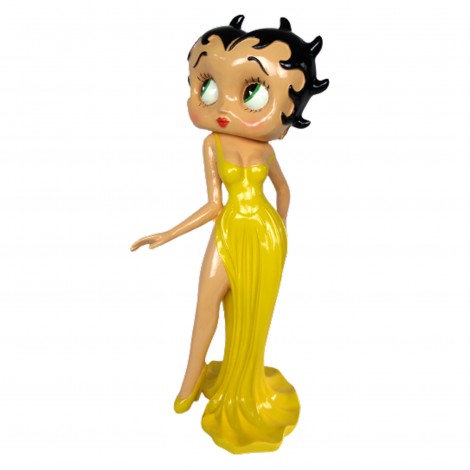Statue en résine Betty Boop en robe de soirée jaune 95 cm