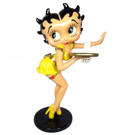 Statue en résine Betty Boop serveuse robe jaune hauteur 94 cm
