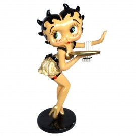 Statue en résine Betty Boop serveuse robe dorée hauteur 94 cm