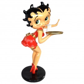 Statue en résine Betty Boop serveuse robe rouge hauteur 94 cm