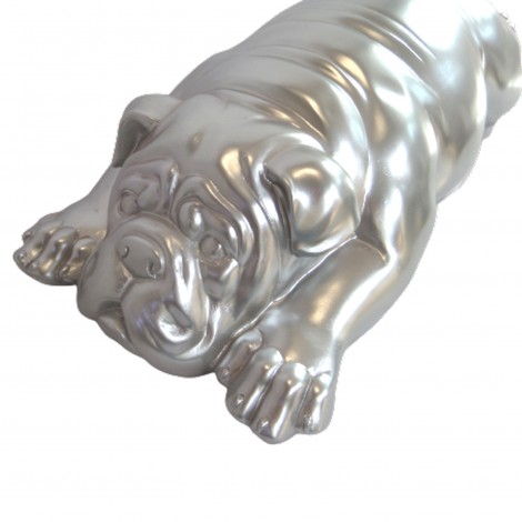 Statue en résine CHIEN bouledogue anglais allongé argent - 90 cm