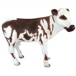 Statue en résine vache veau marron et blanc- 87 cm