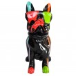 Statue chien bouledogue Français à lunette multicolore fond noir en résine 60 cm