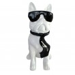Statue chien bouledogue Français à lunette blanc en résine 60 cm