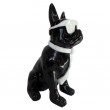 Statue bouledogue Français à lunette chien en résine noire 60 cm