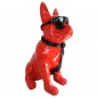 Statue chien bouledogue Français à lunette rouge en résine 60 cm