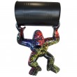 Statue en résine Donkey Kong gorille singe multicolore fond noir splash avec tonneau 100 cm