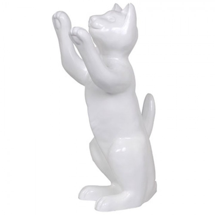 Statue en céramique chat blanc et multicolore