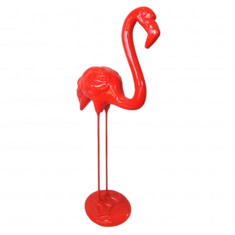 Statue en résine flamand de couleur rouge - 116 cm