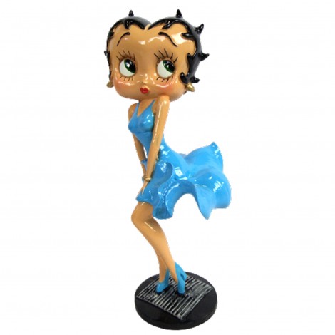 Statue en résine Betty Boop en robe bleu style Maryline monroe 36 cm