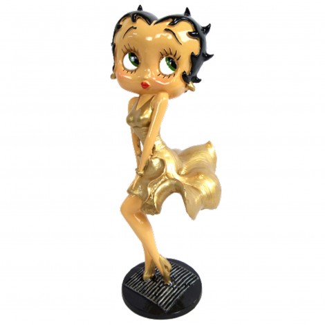 Statue en résine Betty Boop en robe dorée style Maryline monroe 36 cm
