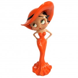 Statue en résine Betty Boop robe et chapeau orange 30 cm