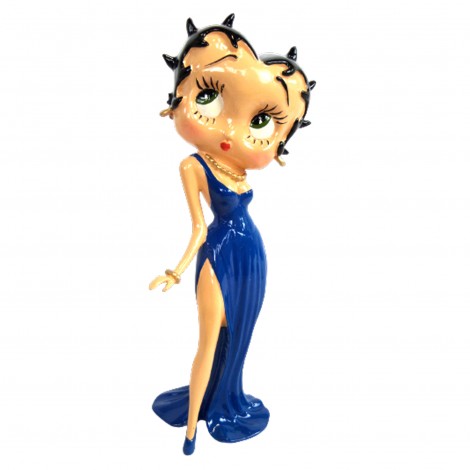 Statue en résine Betty Boop en robe de soirée longue bleu 37 cm