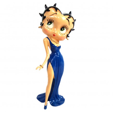 Statue betty boop en résine robe de soirée longue bleu 37 cm