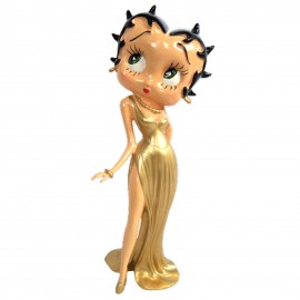 Statue en résine Betty Boop en robe de soirée longue dorée 37 cm