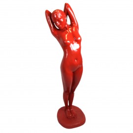 Statue en résine rouge femme nue 166 cm