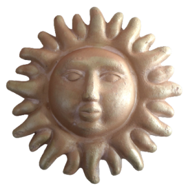 Soleil mural en terre cuite doré antique - 30 cm