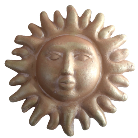 Soleil mural en terre cuite doré antique - 30 cm